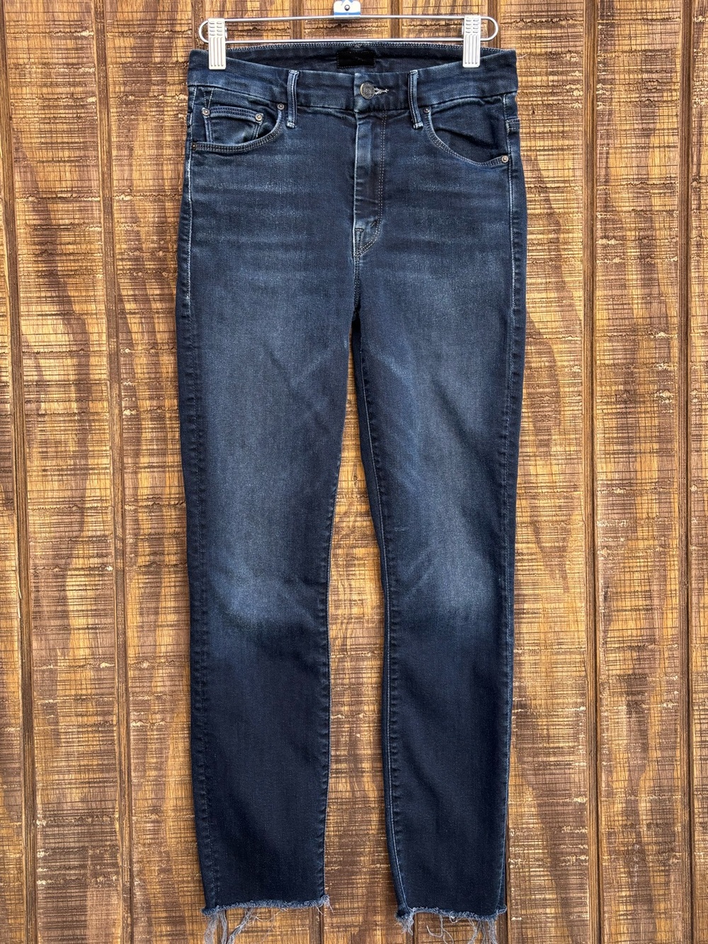 Mother High Waisted Looker Ankle Fray Dark Denim Skinny Jeans